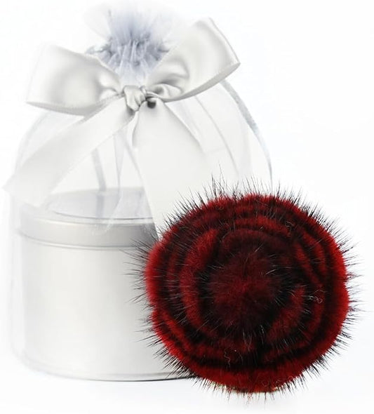 Elegant Mink Fur Red Rose Brooch 3D Real Fur Pin for Womens Girls Floral Brooch Clothing Bag Scarf Decoration Shawl Pins Jewerly