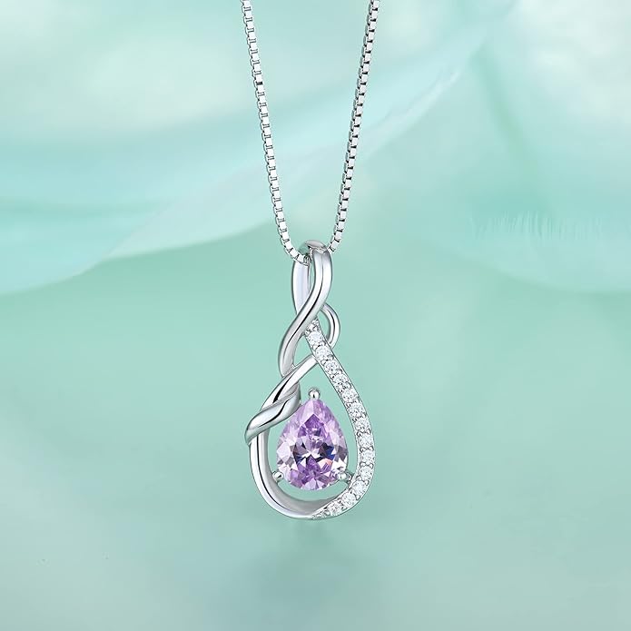 STARCHENIE Infinity Teardrop Pendant Necklace for Women 925 Sterling Silver Birthstone Jewelry