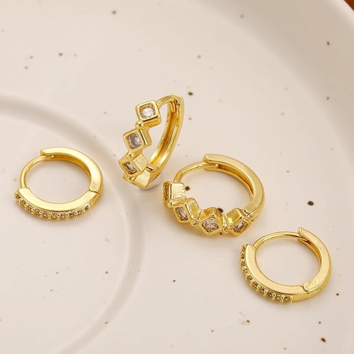 Small Gold Hoop Earrings Set for Women, 14K Gold Plated Lightweight Earrings Sets for Multiple Piercing, Hypoallergenic Huggie Gold Hoops Earrings for Women Jewelry