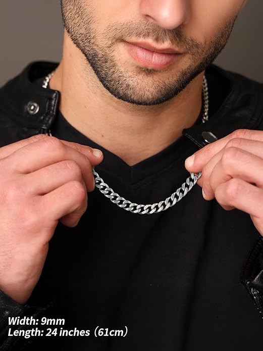FindChic Men Curb Chain Necklace 18K Gold Plated/Stainless Steel/Black Chunky Double Tight Cuban Link Hip Hop Neck Chains for Men Boys 3.5MM/5MM/6MM/7MM/9MM/12MM 14''-30'' 8 Length Options (Send Gift Box)
