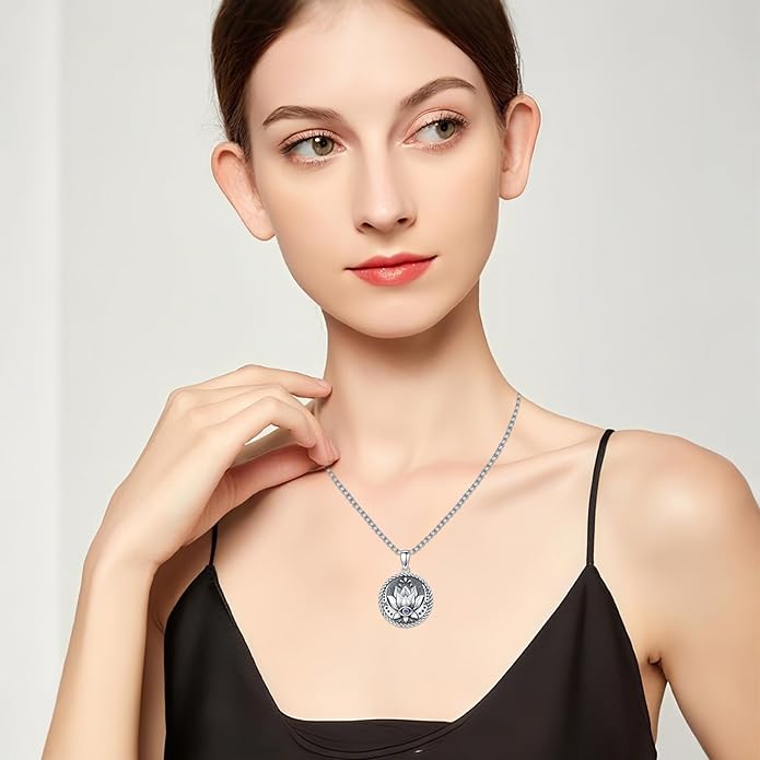 Evil Eye Necklace for Women 925 Sterling Silver, Protection Necklace with Blue Evil Eye Charm, Evil Eye/Lotus Pendant Jewelry, Birthday Christmas Gifts for Her