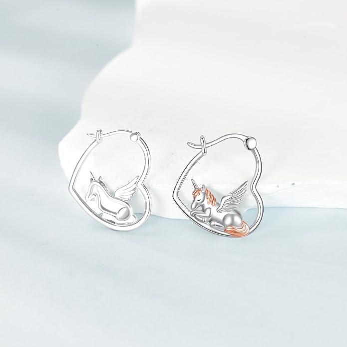 YFN Animal Earrings Sterling Silver Animal Heart Hoop Dangle Earrings Cute Jewelry Gifts for Women