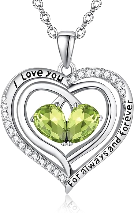 Zeuslia Double Birthstone Necklace Gifts for Wife - 925 Sterling Silver Sunflower/Rose/Crown Cross/Compass/Heart Pendant I Love You Necklace, Anniversary Birthday Gifts for Wife Girlfriend Mom Her