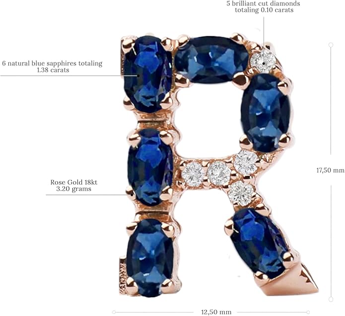 Albert Hern Blue Sapphire Initial Necklace With Diamonds & 18K Gold Chain | Irresistible Letter Pendants Jewelry | Perfect Valentine’s Day, Anniversary & Birthday Gift
