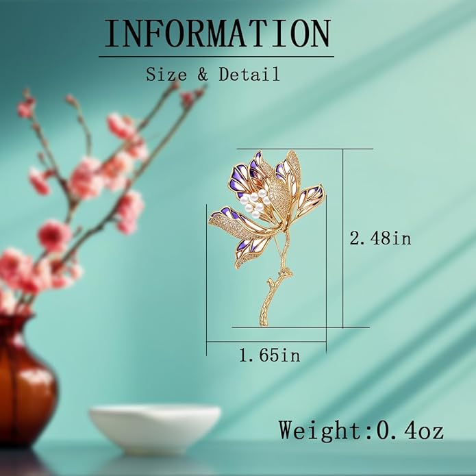 Flower Brooch Pin - Rhinestone Flower Pin 18k Gold Plated - Thanksgiving Day, Birthday, Wedding Gifts for Mom, Wife