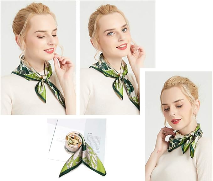 ANDANTINO 100% Pure Mulberry Silk Small Square Scarves -21'' x 21''- Digital Printed Neckerchief –Women Men Lightweight Scarf