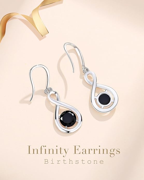 FANCIME Dangle Drop Earrings 925 Sterling Silver Dainty Infinity Round Gemstone Birthstone Jewelry Birthday Gifts for Her Women