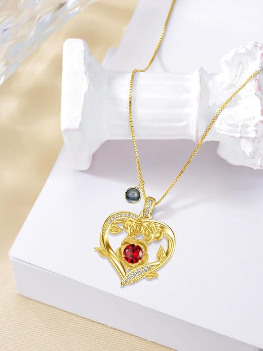 Midari 18K Gold Heart Birthstone Necklace for Women Rose Pendant Birthday Jewelry Gifts for Wife Her Daughter Mom