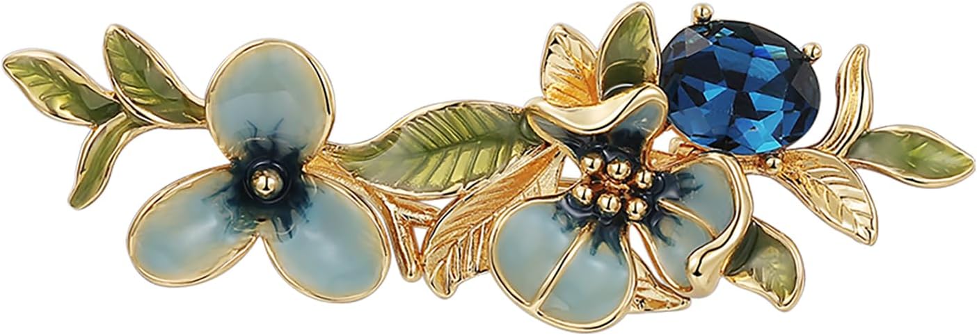 Irises Flower brooches and pins for women, Hand-driping Oil brooch pins inlaid with artificial crystals, SHE'S FREE STYLE JUST FOR YOU Green leaf safety pins enameled jewelry pins and brooches