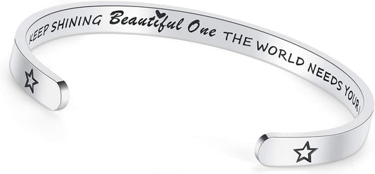 TONY & SANDY Inspirational Bracelets for Women Teen Girls Personalized Gifts for Daughter Granddaughter Mom Sister Friends Stainless Steel Engraved Cuff Birthday Easter Christmas
