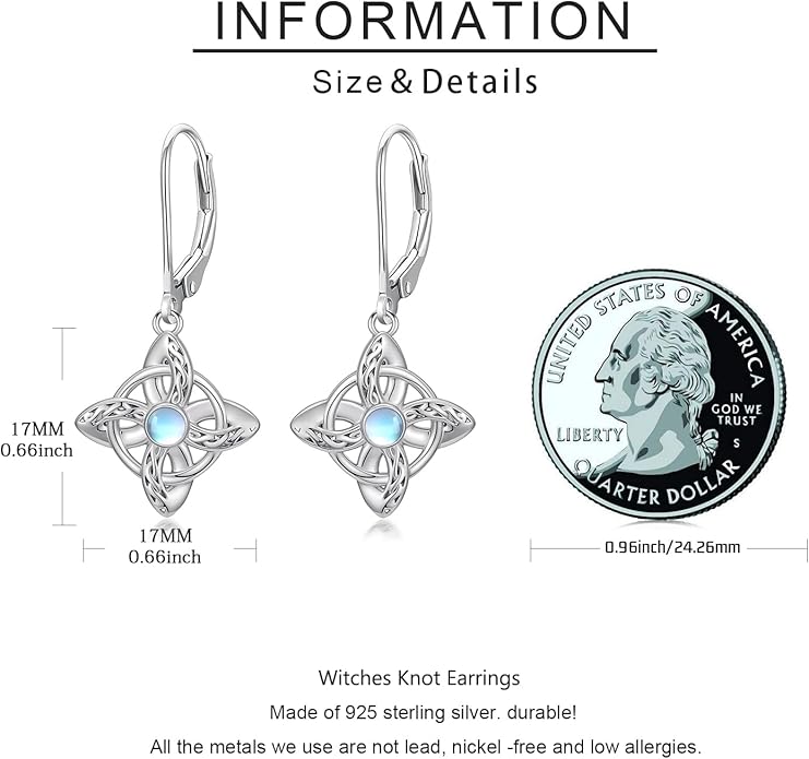 JUSTKIDSTOY Witches Knot Earrings for Women 925 Sterling Silver Nudo De Bruja Dangle Leverback Earrings Celtic Jewelry Halloween Birthday Gift