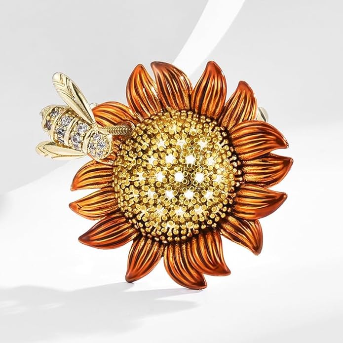 Flower Brooch for Women Girls Flower Rhinestone Brooch Gold Plated Lapel Pin Clothing Accessory Wedding Gift Fashion Jewelry for Mom Wife