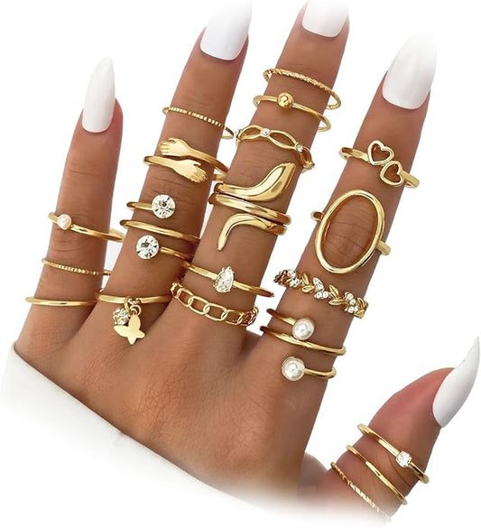 IFKM Gold Knuckle Rings Set For Women Vintage Stackable Joint Finger Midi Rings Dainty Cubic Zirconia Crystal Simple Twist Hollow Cute Rings Pack Jewelry Gift