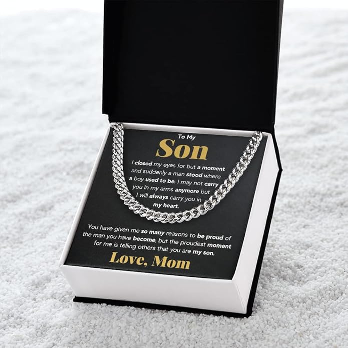 FG Family Gift Mall To My Son From Mom, Son Gifts From Mom and Dad, Mother and Son Necklace, Birthday Gift For My Son Graduation Christmas Cuban Link Chain Necklace Present