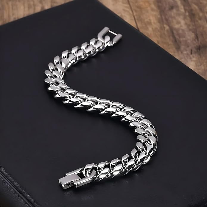 Cuban Link Bracelet for Men, 10mm Wide, Smooth Exquisite Casual Cuba Mens Cuff Jewelry Gift