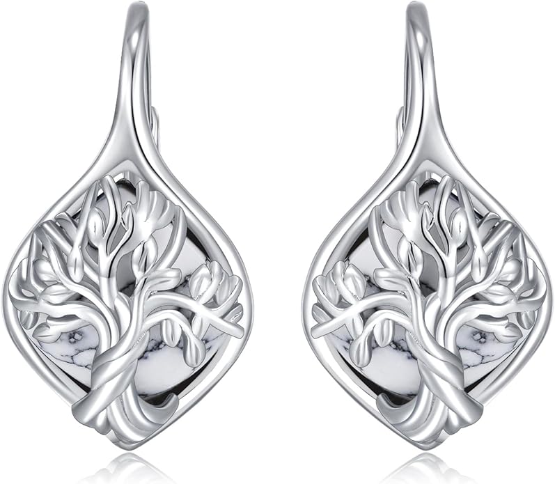 WINNICACA Leverback Earrings for Wonen 925 Sterling Silver Tree of Life Earrings Dangle Drop Turquoise Moonstone Moss Agate Heart Jewelry Gifts for Women Anniversary Birthday Christmas