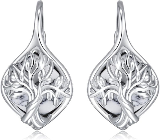 WINNICACA Leverback Earrings for Wonen 925 Sterling Silver Tree of Life Earrings Dangle Drop Turquoise Moonstone Moss Agate Heart Jewelry Gifts for Women Anniversary Birthday Christmas