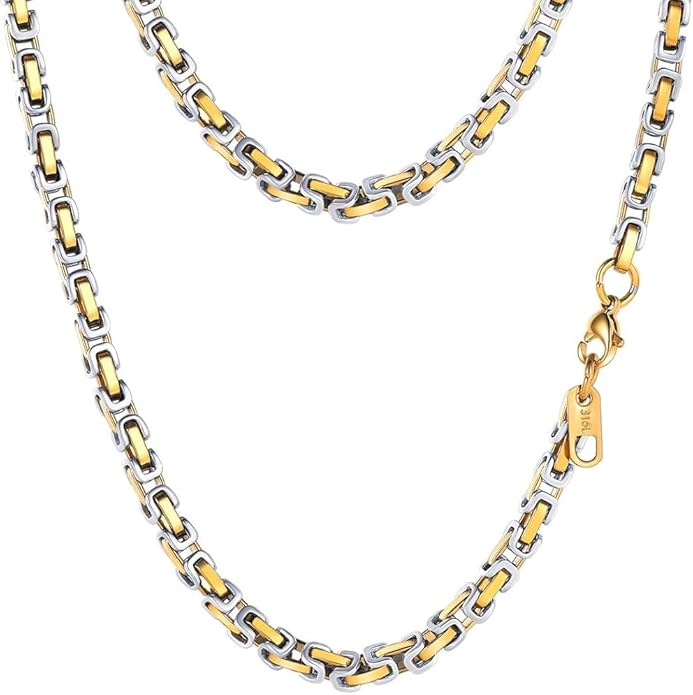 PROSTEEL 4MM/6MM/8MM Stainless Steel Necklace for Men Women, Stylish and Cool, Byzantine Chain Black Gold Silver Tone, 18-30 Inches, Come Gift Box