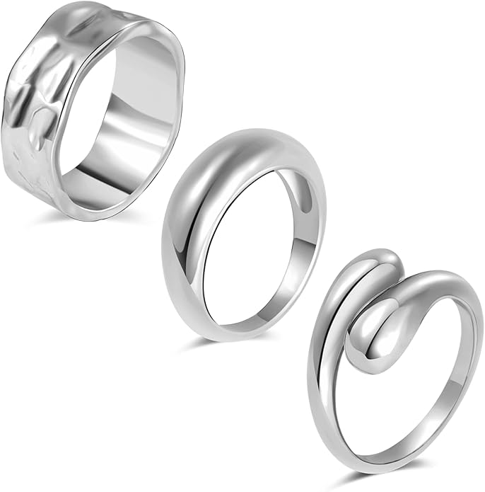 Chunky Gold Rings for Women Non Tarnish, 18K Gold Plated Statement Dome Rings Stacking,Thumb Ring, Mens Silver Eternity Wedding Band Jewelry Size 5-11