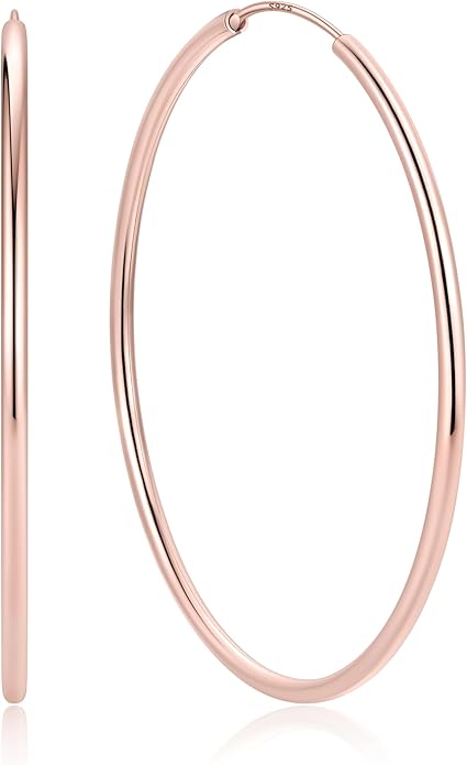 ChicSilver Hypoallergenic 925 Sterling Silver Hoop Earrings for Women, Lightweight Large Gold Plated Hoop Earrings, Endless Hoops Earring 20/30/40/50/60/70MM