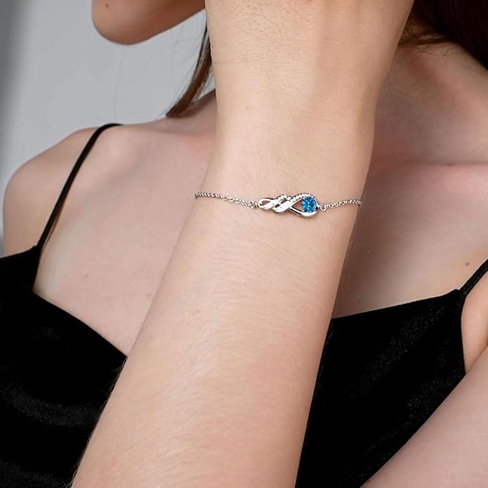 Birthstone Bracelets for Women 925 Sterling Silver Created Gemstone Bracelet Infinity Pendant Jewelry for Her, 6.7"+1.2"
