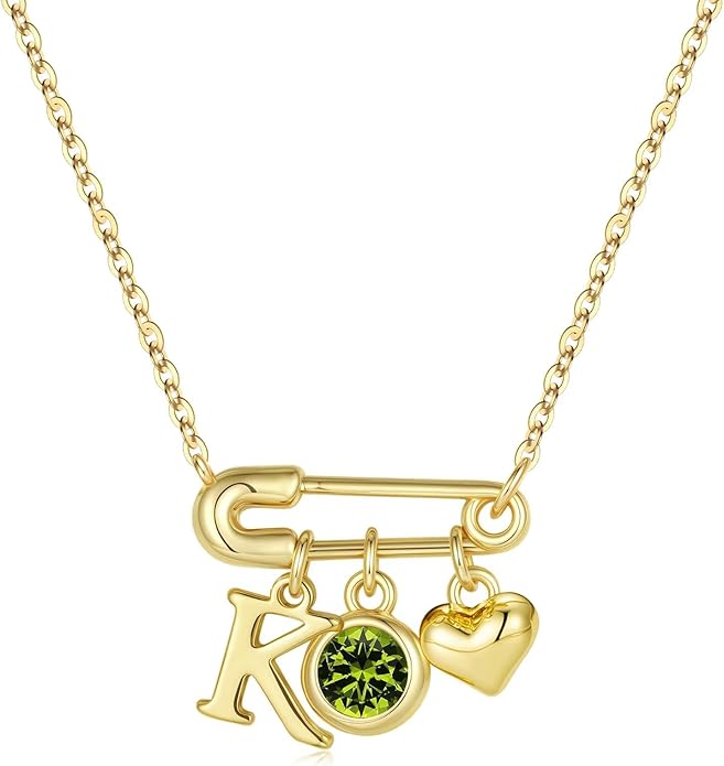 MONOOC Christmas Gifts for Women Girls - 14K-Gold-Plated Dainty Paperclip Heart Initial Necklace Birthstone Necklace Jewelry Birthday Gifts for Women Her Mom Friend Wife Sister