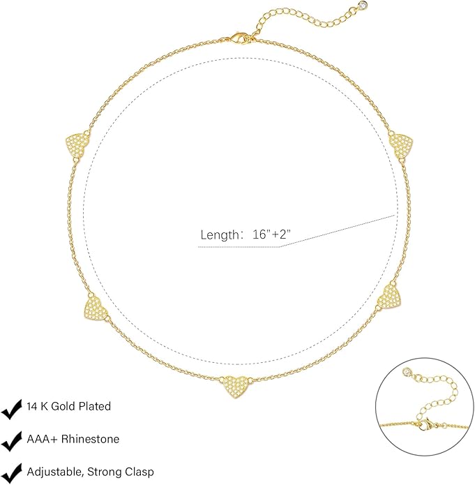 Cute Heart Necklace Dainty 18k Gold Plated Tiny Heart Pendant Choker Necklaces Small Gold Love Open Heart Chain Necklace for Women Simple Gold Necklace for Women Trendy Jewelry