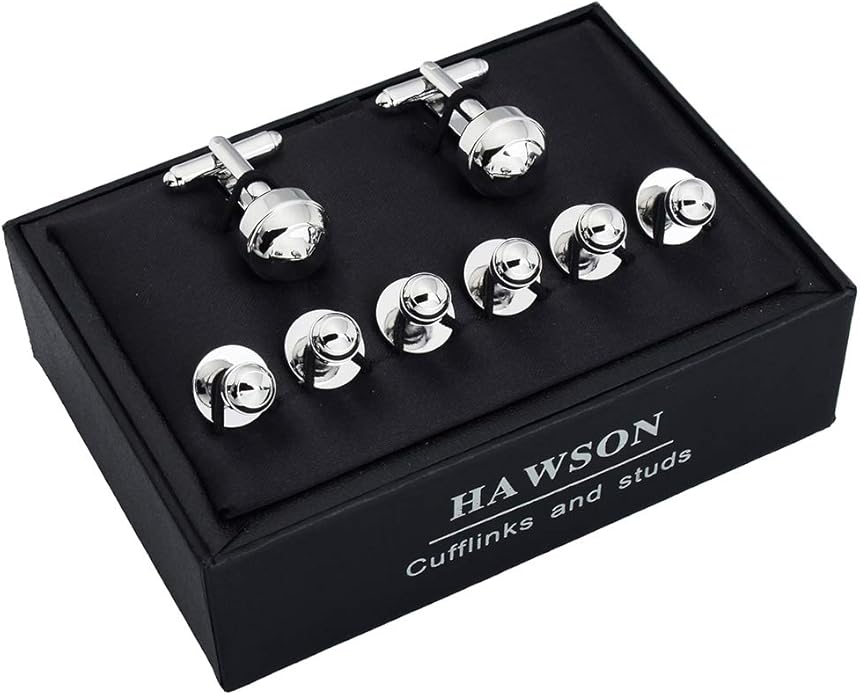HAWSON Cufflinks and Studs for Men-Fashion Men Vintage Enamel Carbon Fiber Tuxedo Shirt Cufflinks and Studs Set for Regular Wedding Business Accessories