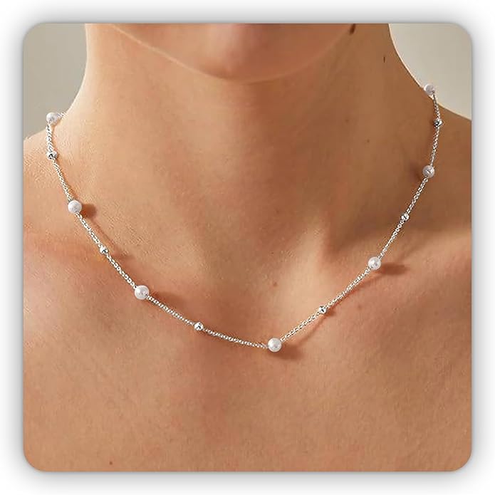 SmileBelle Pearl Necklaces for Women, Daisy Pearl Choker as Y Shaped Pearls Jewelry Gold Heart Necklace for Anniversary Birthday Gifts White Baroque Necklace as Wedding Jewelry