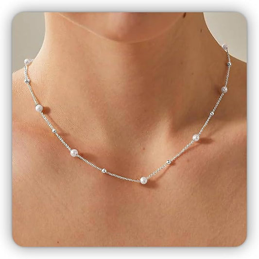 SmileBelle Pearl Necklaces for Women, Daisy Pearl Choker as Y Shaped Pearls Jewelry Gold Heart Necklace for Anniversary Birthday Gifts White Baroque Necklace as Wedding Jewelry