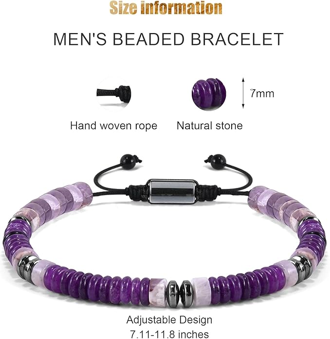 VIBILIA Healing Crystal Bracelets Beaded Bracelets for Men Women Natural Stone Adjustable Bracelets Unique Gifts for Father Son Grandfather Brother Friend