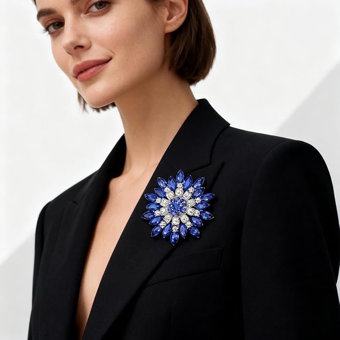 Rhinestone Sunflower Brooch for Women Sparkling Cubic Zirconia Flower Brooch Pin Elegant Large Crystal Floral Lapel Pin Dainty Clothing Hat Bag Accessories Christmas Wedding Bridal Birthday Jewelry
