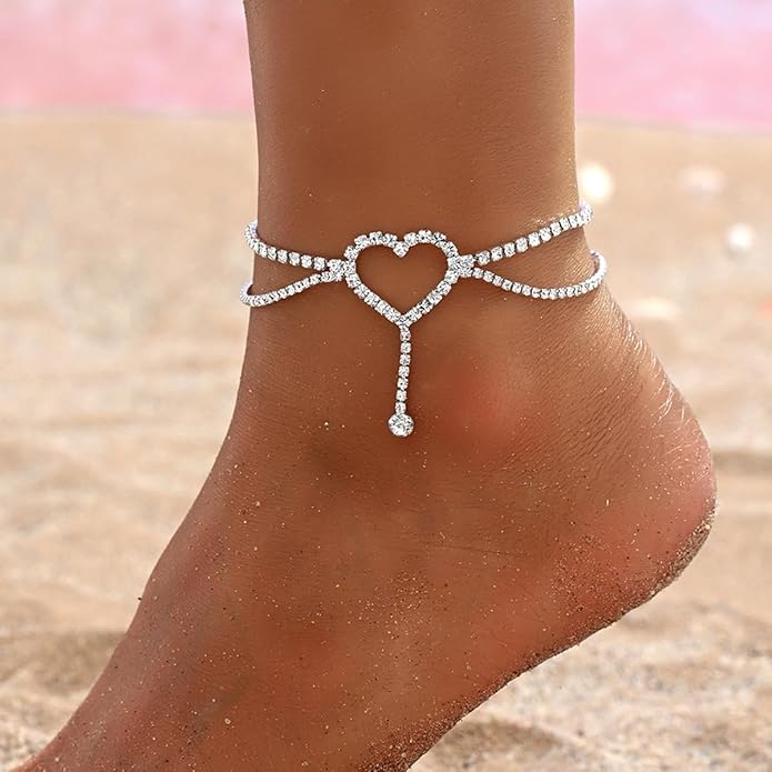 Ankle Bracelets for Women Waterproof Sparkly Anklets Tennis Rhinestone Anklets for Women Starfish Infinity Heart Cross Anklet Bracelet Beach Jewelry