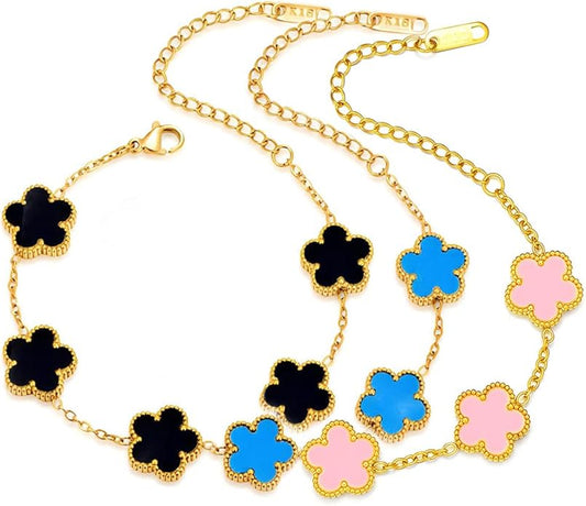 18K Gold-Plated Four Leaf Clover Bracelet for Women,Adjustable lucky Bracelet Set Jewelry Gift-Hypoallergenic Charm for Birthdays, Wellness & Daily Wear