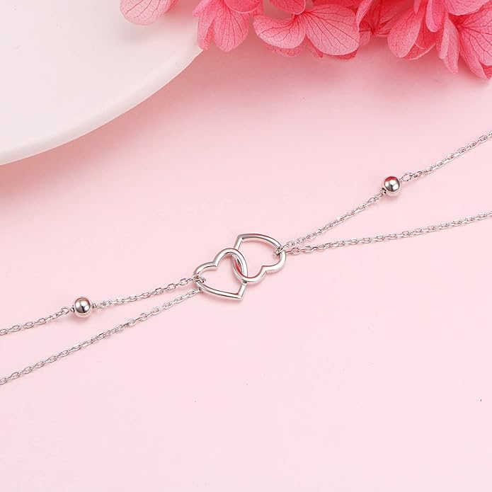 Anklet for Women S925 Sterling Silver Adjustable Foot Evil Eye Starfish Heart Bead Butterfly Celtic Knot Cross Multilayer Layered Ankle Bracelet Jewelry