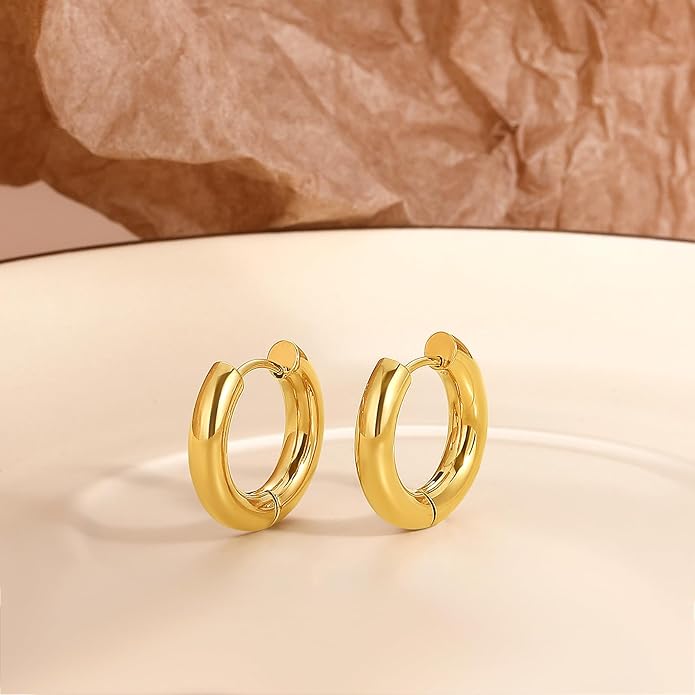 8YEARS Chunky Gold Hoop Earring for Women, 18K Gold Plated Lightweight Thick Hoops, Hypoallergenic Trendy Jewelry for Gift