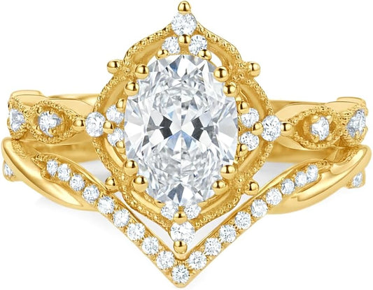 Oval Cut Vintage Gemstone Engagement Rings set for Women S925 Sterling Silver/10K/14K/18K Gold Birthstone Promise Anniversary Bridal Set Ring for her