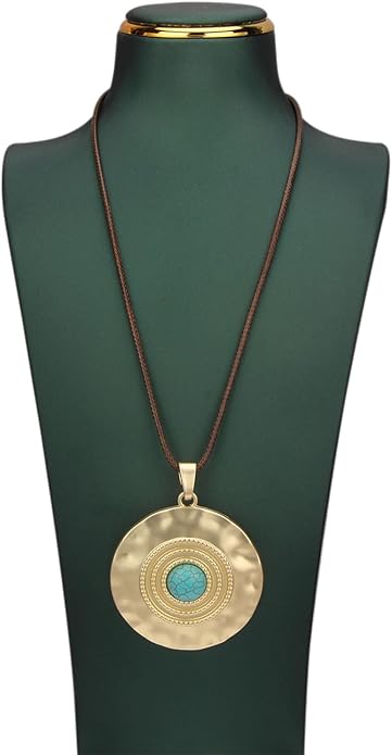 Boho Necklaces for Women Chunky Circle Necklace Layered Boho Circle Leather Choker Necklace Long Vintage Necklaces Bohemian Jewlery Gifts