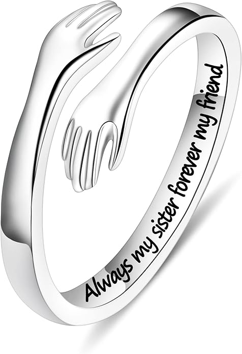 Yesteel Valentines Gifts for Kids Teen Girls - S925 Sterling Silver Hug Ring for Teen Girls Women, Adjustable Ring Jewelry Mothers Day Birthday Gifts for Daughters Mom Sister Wife Friends Grandma