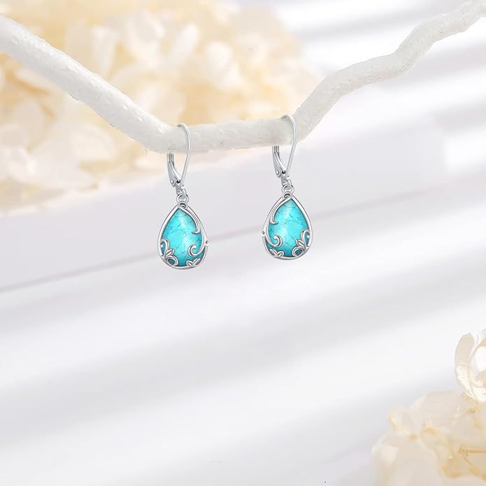 Black Cat/Turtle/Moonstone//Turquoise/Flower/Tree of Life Earrings Sterling Silver Cute Animal Leverback Dangle Earrings Jewelry Gifts