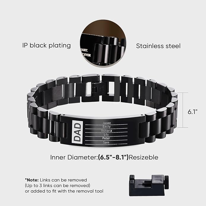 VNOX Masculine Watch Band Stainless Steel Link Bracelet Personalized Jewelry Gift for Men DAD Father Husband Boyfriend
