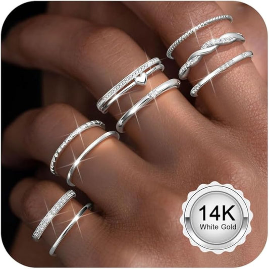 Thunaraz Gold Stackable Rings for Women Non Tarnish Open Adjustable 14K Gold Plated Rings Trendy Stack Cubic Zirconia Thin Thumb Ring Set Minimalist Dainty Statement Band Ring