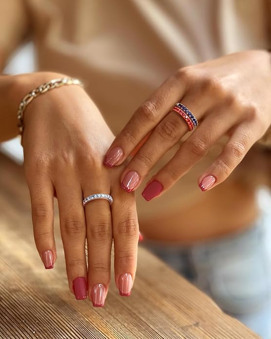 CAIDIKA Created Ruby/Sapphire/Emerald Stackable Rings for Women 14K Gold Plated/ 925 Sterling Silver 2.2mm Wedding Band Ring (with Gift Box)