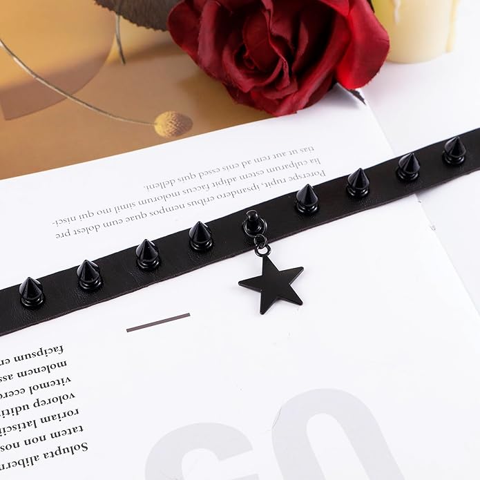 MILAKOO Punk Black Choker Gothic Spiked Rivets for Women Men with Charm Pendant Leather Necklace