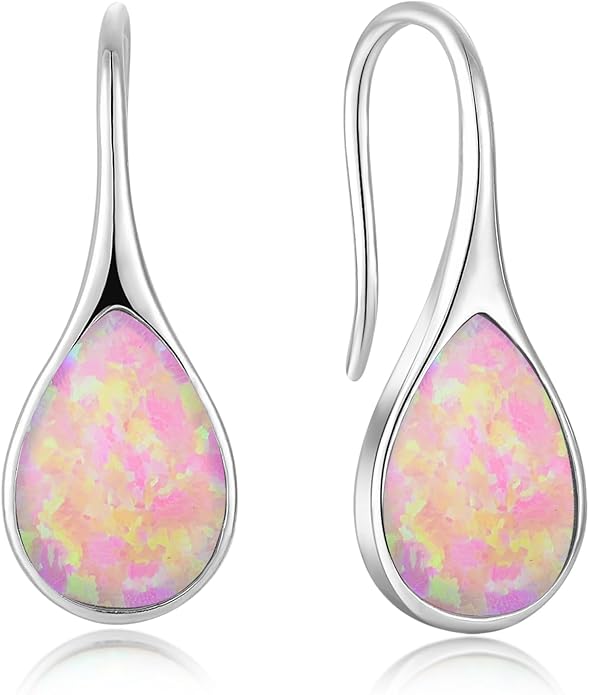Opal Earrings 925 Sterling Silver Hook Drop Teardrop Gemstone Earrings October Birthstone Dangle Earrings Jewelry Gift for Women