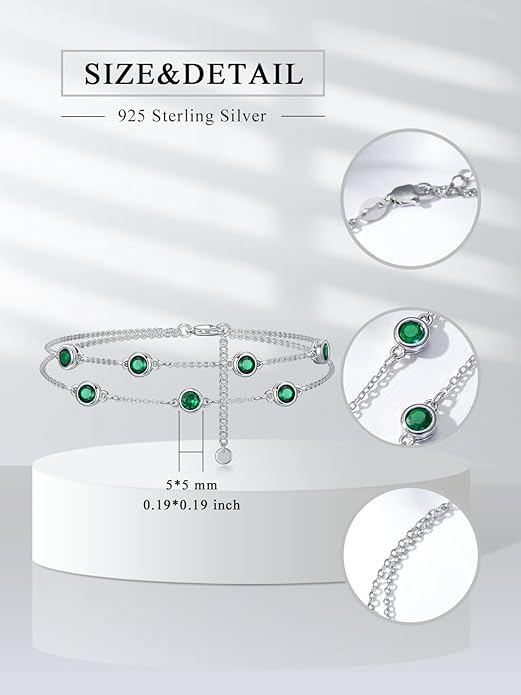 Dorunmo Birthstone Anklet Bracelets for Women 925 Sterling Silver Birthday Mother's Day Jewelry Gifts for Wife Mother Her