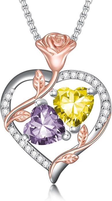 Christmas Gifts for Women Rose Heart Birthstone Pendant Necklace I Love You Forever Jewelry Valentine Mothers Day Birthday Gifts for Women Her Wife Girlfriend