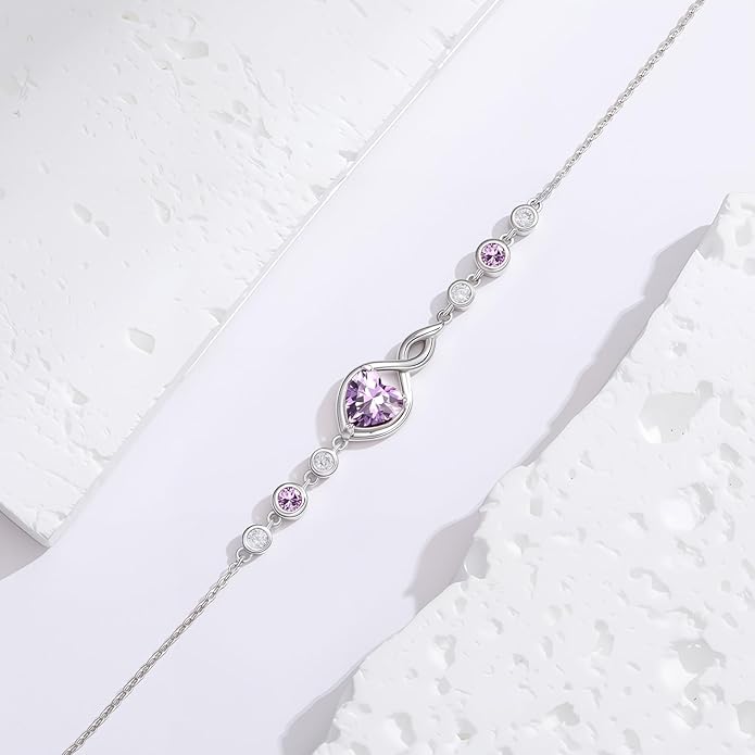 Infinity Birthstone Bracelet 925 Sterling Silver Heart Love Infinity Link Bracelet Fine Jewelry Birthday Christmas Gifts for Women Girlfriend Wife