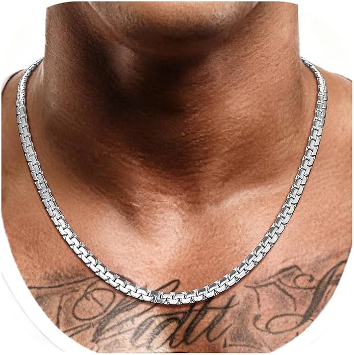Richsteel Stainless Steel Mens Flat Link Chain Necklace, Black/Gold/Steel Chain for men, 2mm/4mm/6mm Width, No Tarnish & Hypoallergenic Hip Hop Jewelry, 18"-30" Length