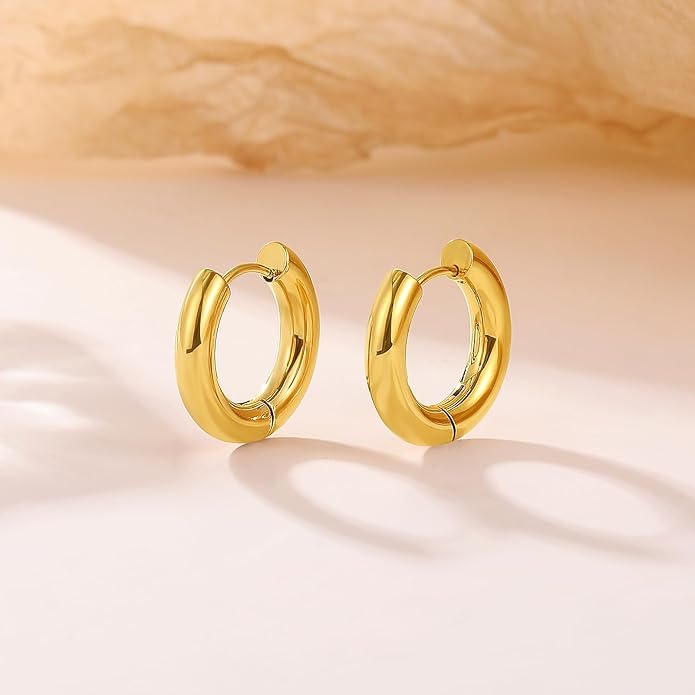 8YEARS Chunky Gold Hoop Earring for Women, 18K Gold Plated Lightweight Thick Hoops, Hypoallergenic Trendy Jewelry for Gift